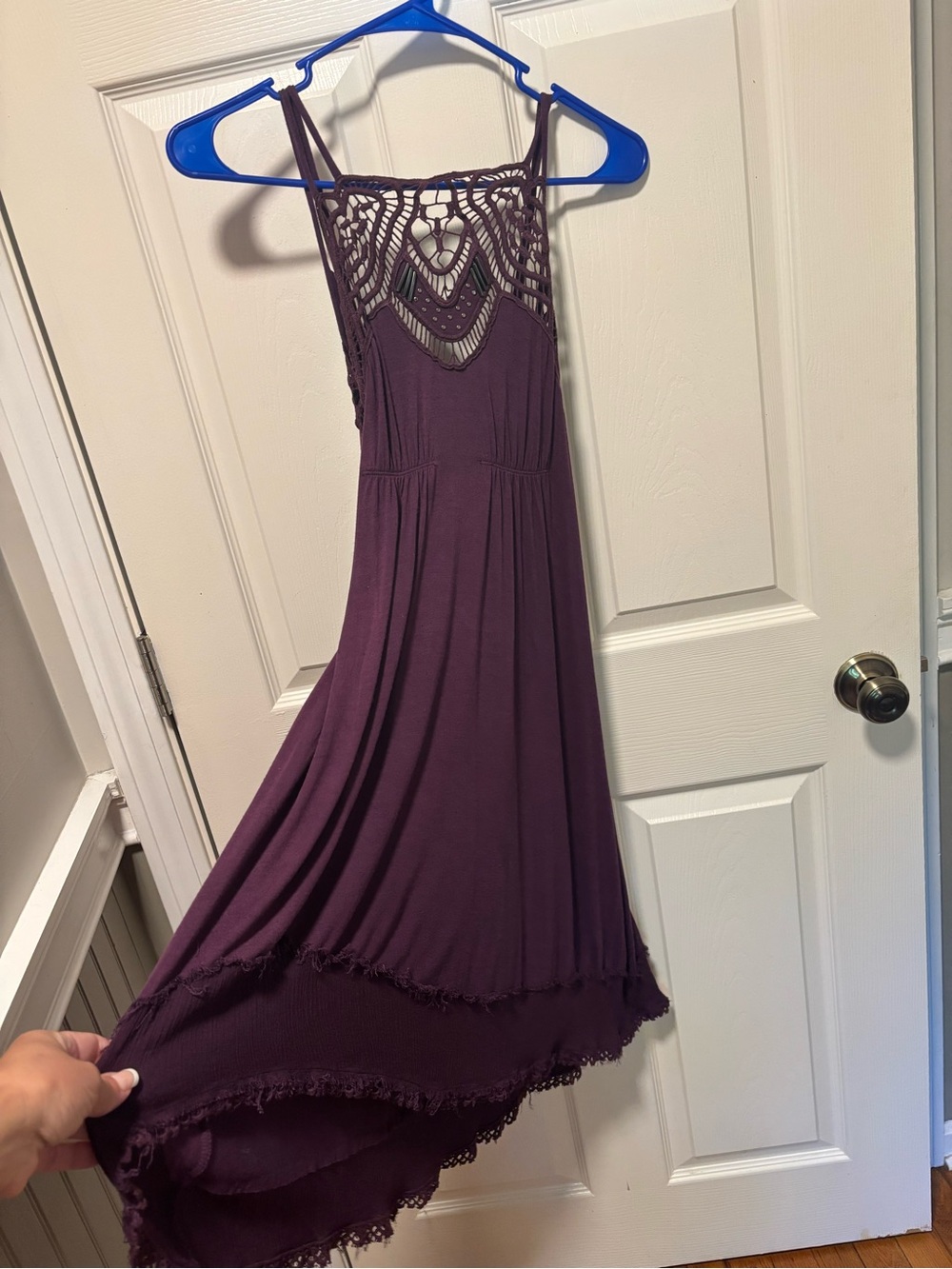 Free People Star Lace Crochet Swing Dress Purple Eggplant XS Boho Mini